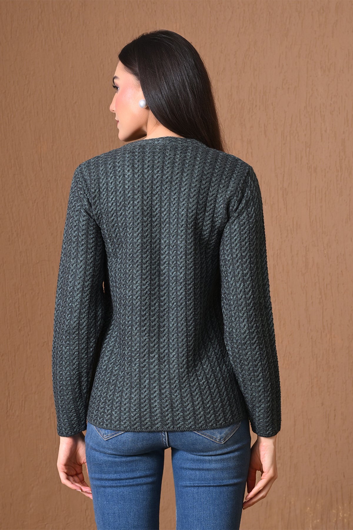 Winter Dark Grey Chevron Knitted Cardigan