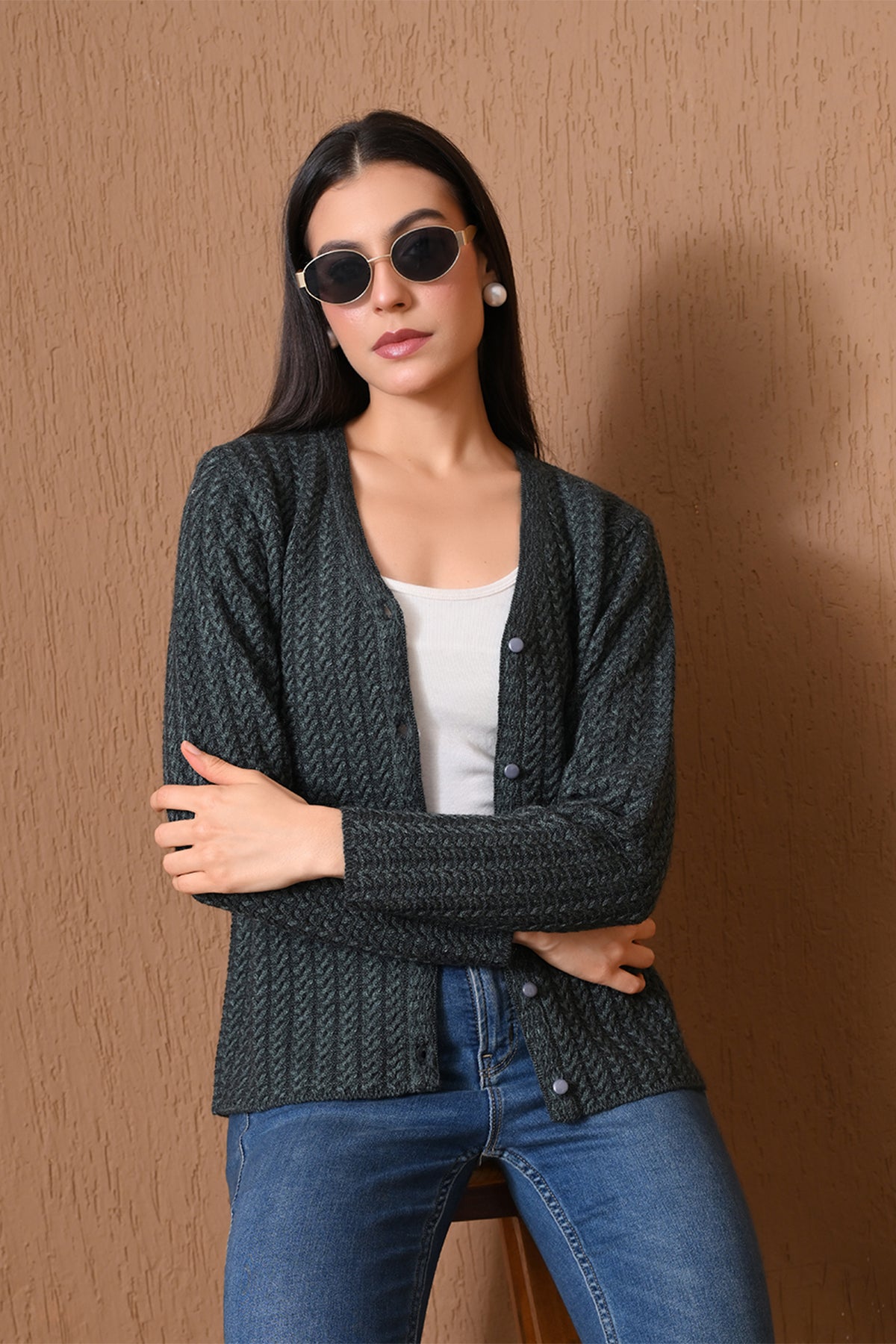 Winter Dark Grey Chevron Knitted Cardigan