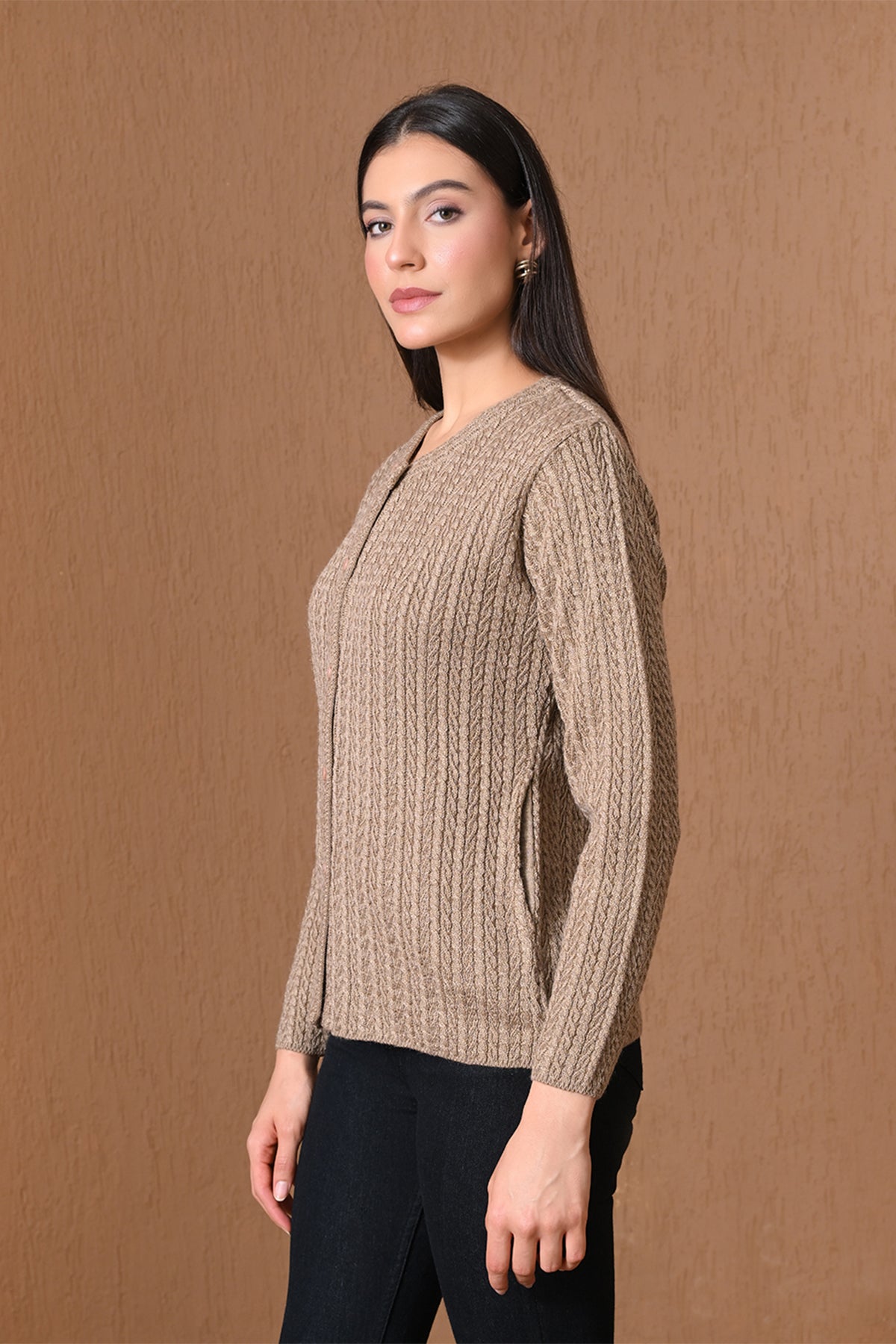 Winter Beige Cable Knitted Cardigan