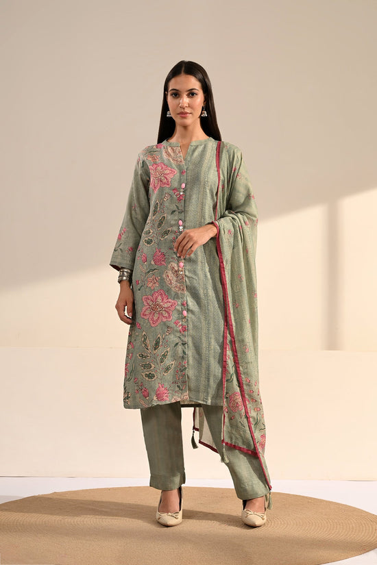 Green Floral Printed 3 Pcs Kurta Set