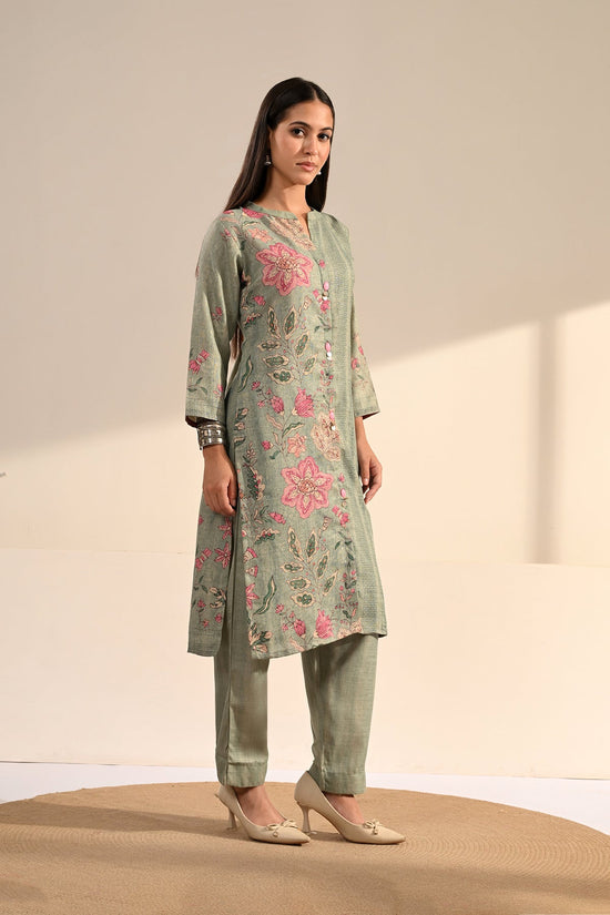 Green Floral Printed 3 Pcs Kurta Set