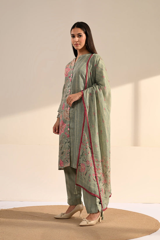 Green Floral Printed 3 Pcs Kurta Set
