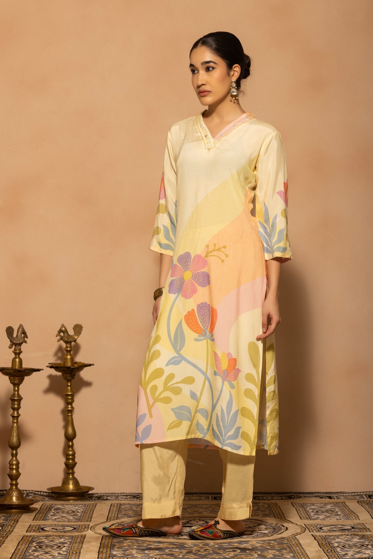 Yellow Floral Printed Kurta 3 Pcs Set