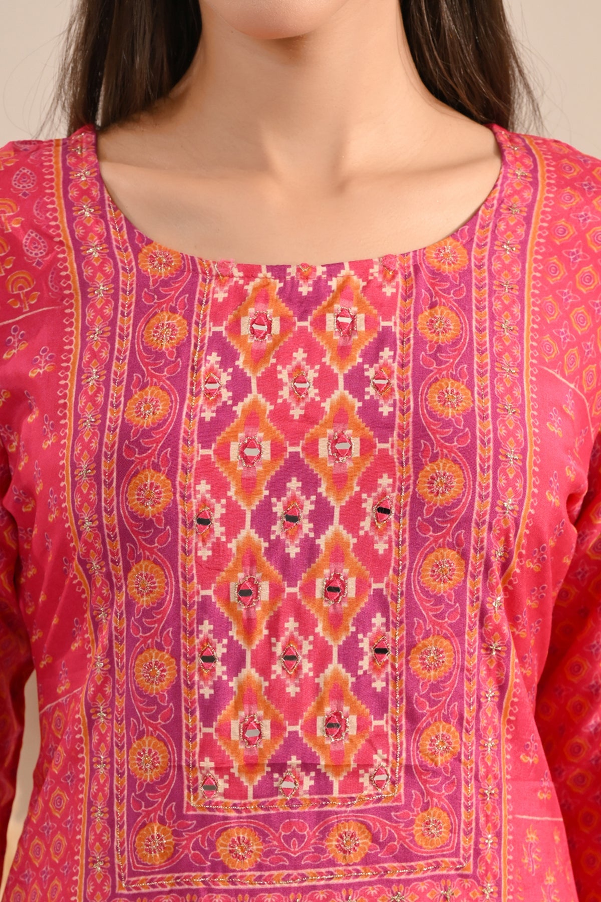 Fuchsia Pink Bandhani Print 3 Pcs Kurta Set