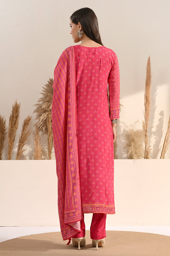 Fuchsia Pink Bandhani Print 3 Pcs Kurta Set