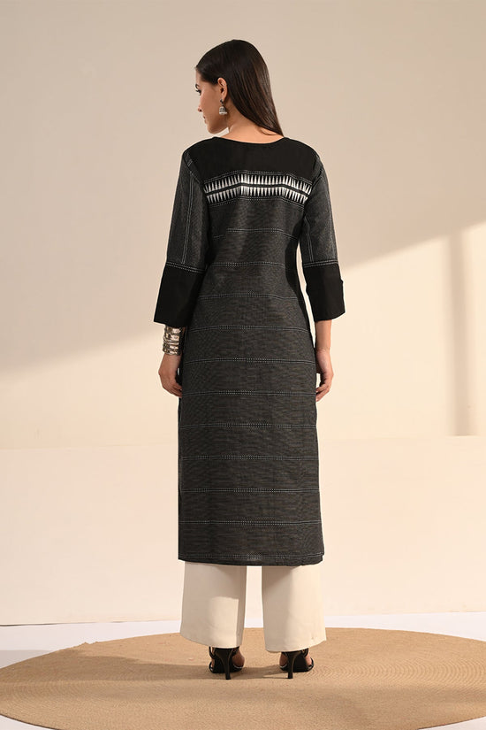 Black Ikat & Mirror Work A-line Cotton Kurta