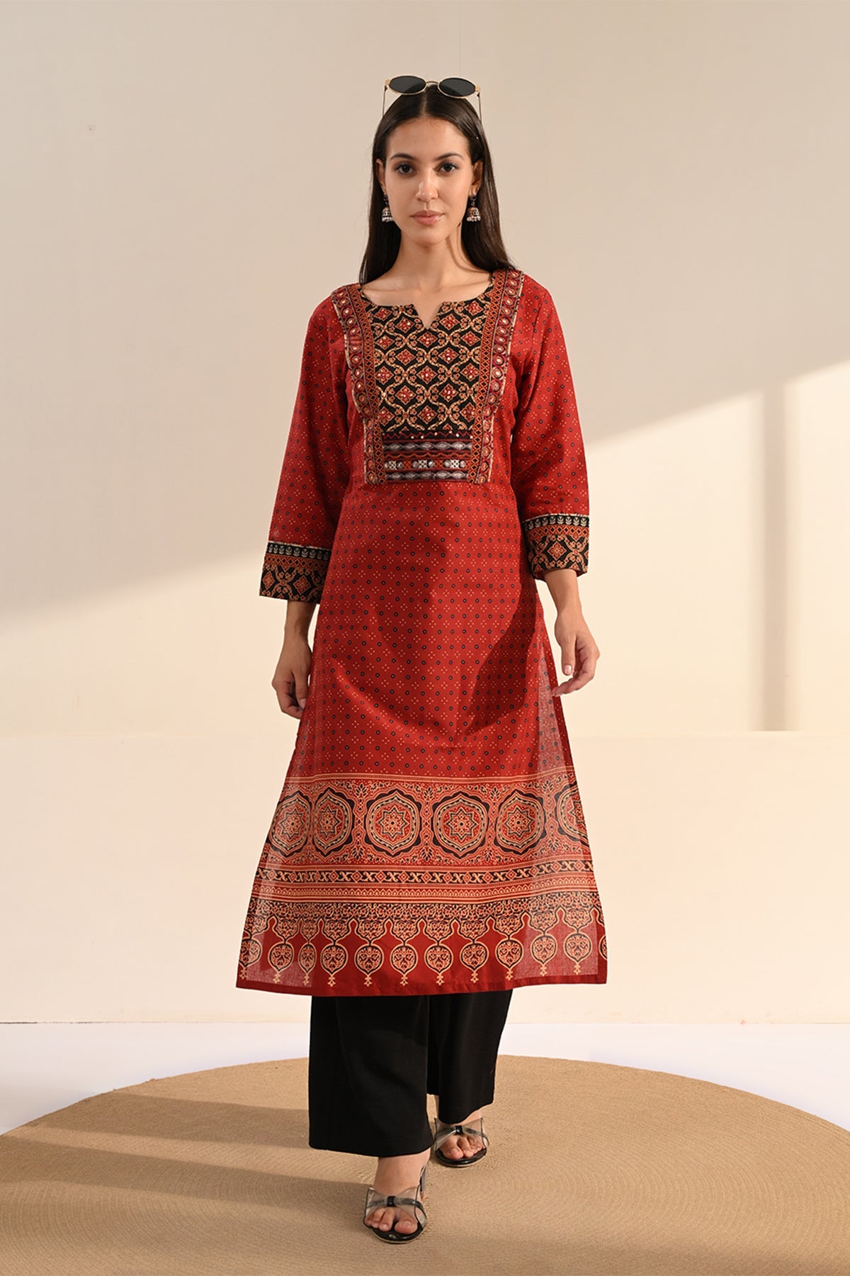 Rust Hand-Block Cotton Printed Kurta