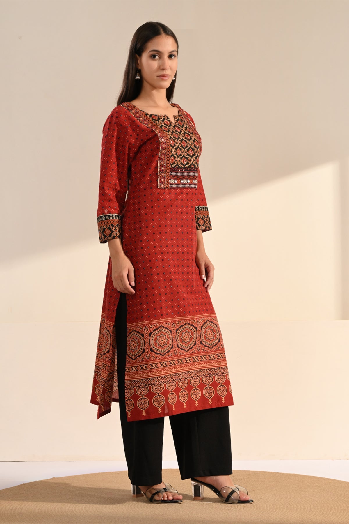 Rust Hand-Block Cotton Printed Kurta