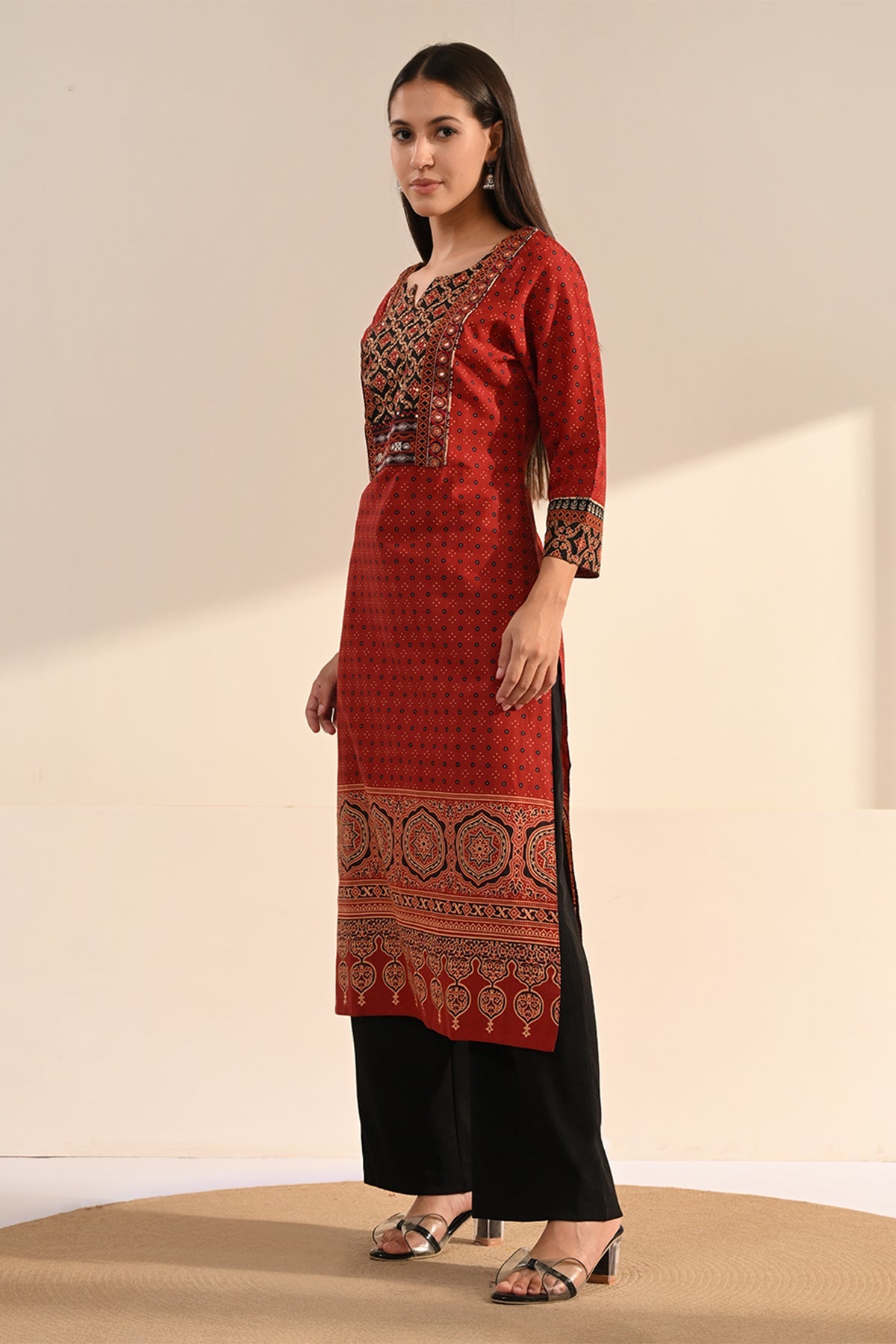 Rust Hand-Block Cotton Printed Kurta