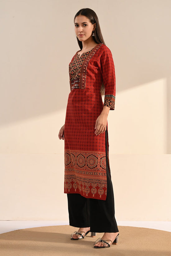 Rust Hand-Block Cotton Printed Kurta