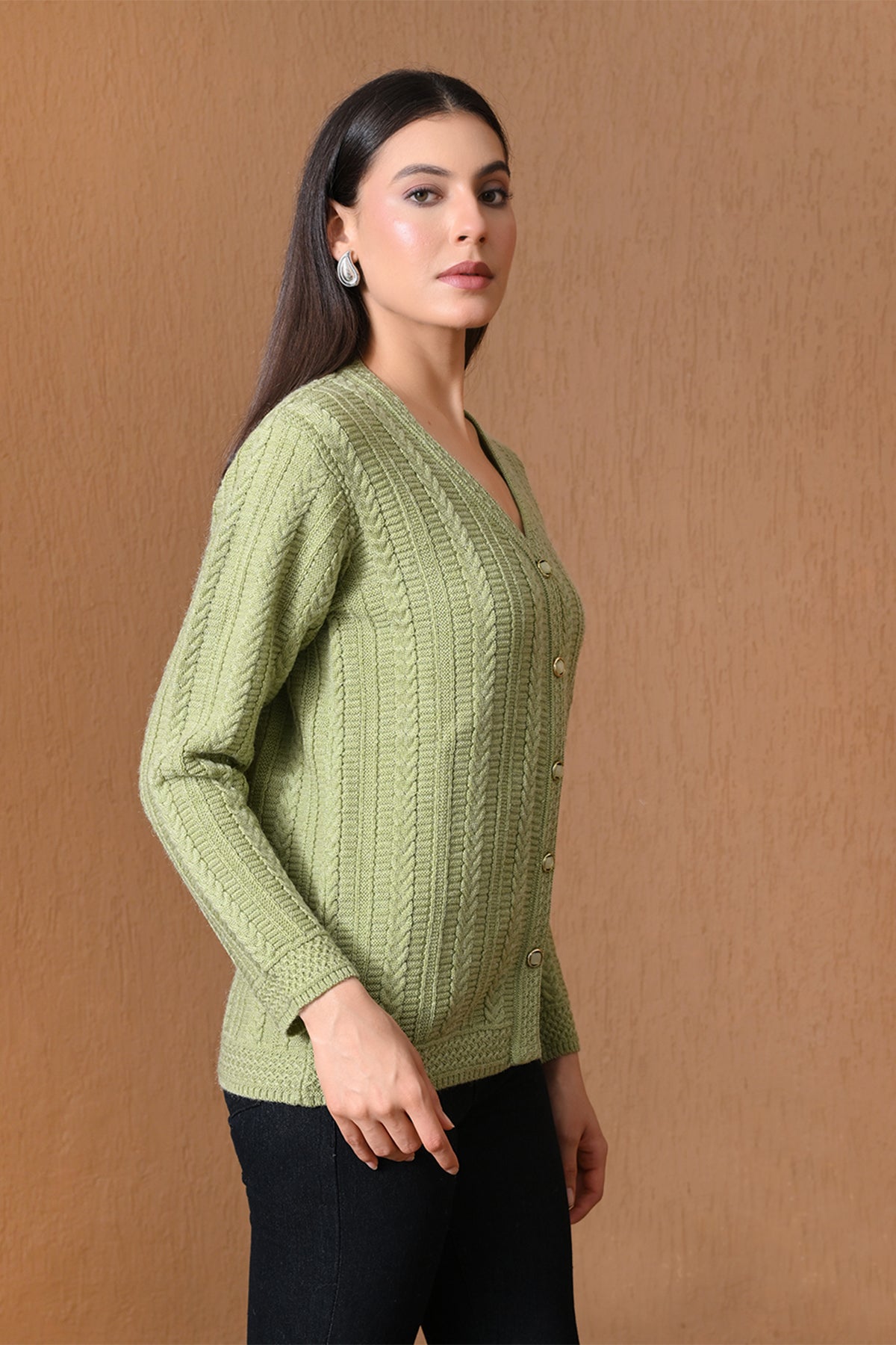 Winter Pista Green Cable Knitted Cardigan