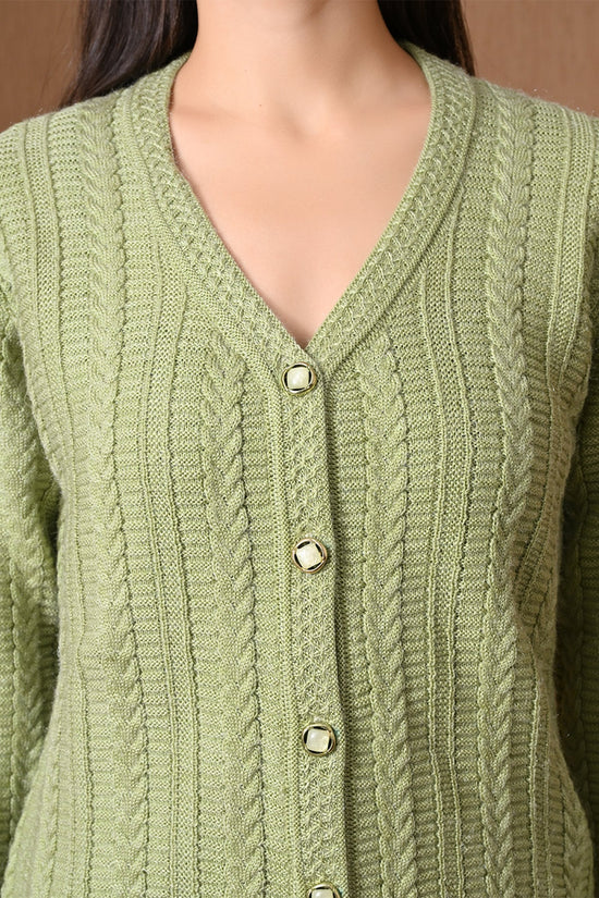 Winter Pista Green Cable Knitted Cardigan
