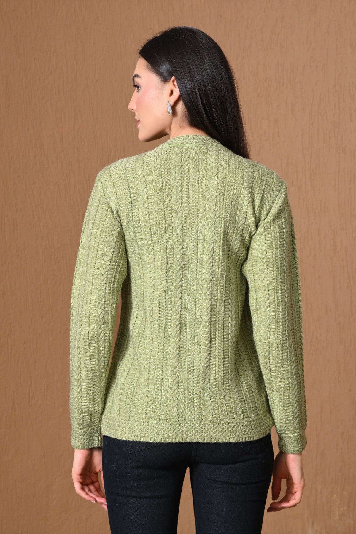 Winter Pista Green Cable Knitted Cardigan