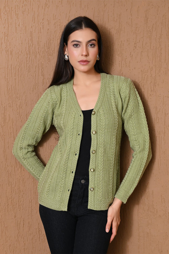 Winter Pista Green Cable Knitted Cardigan