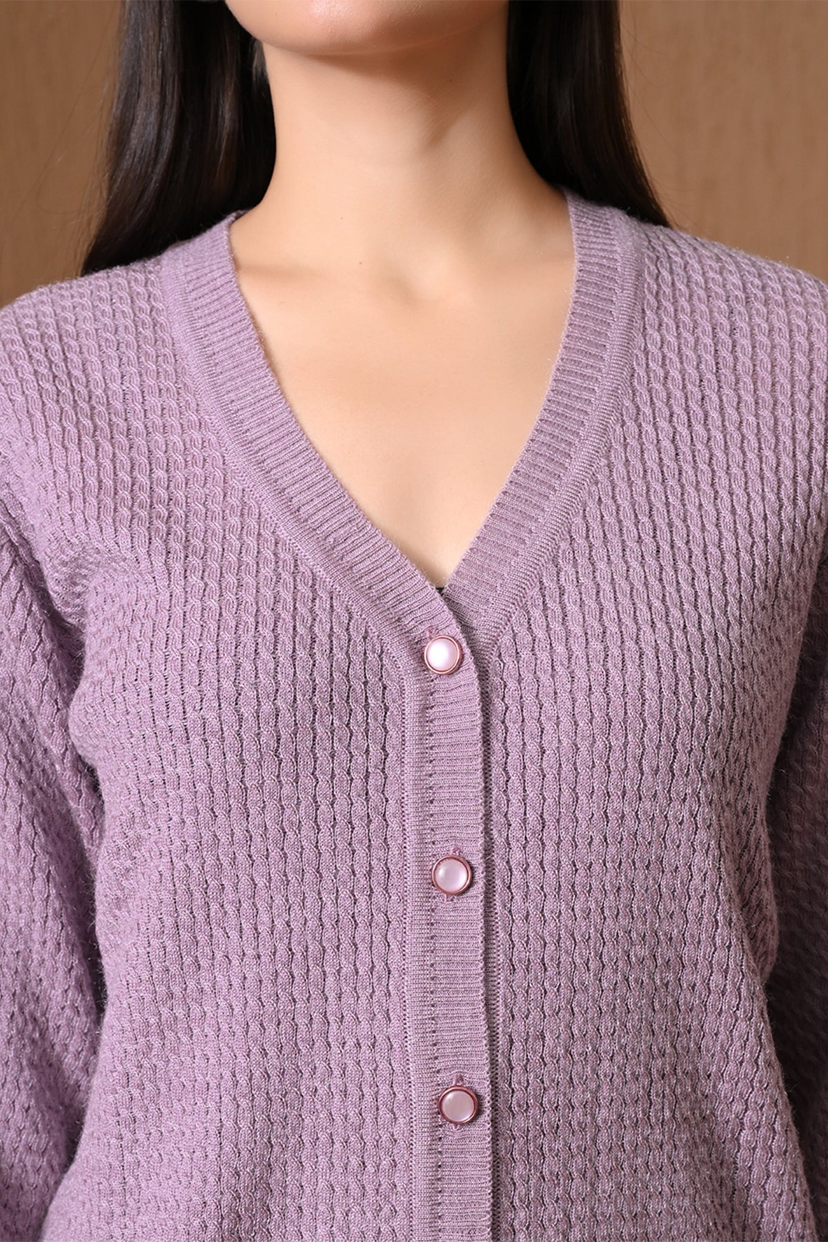 Winter Purple Waffle Knitted Cardigan