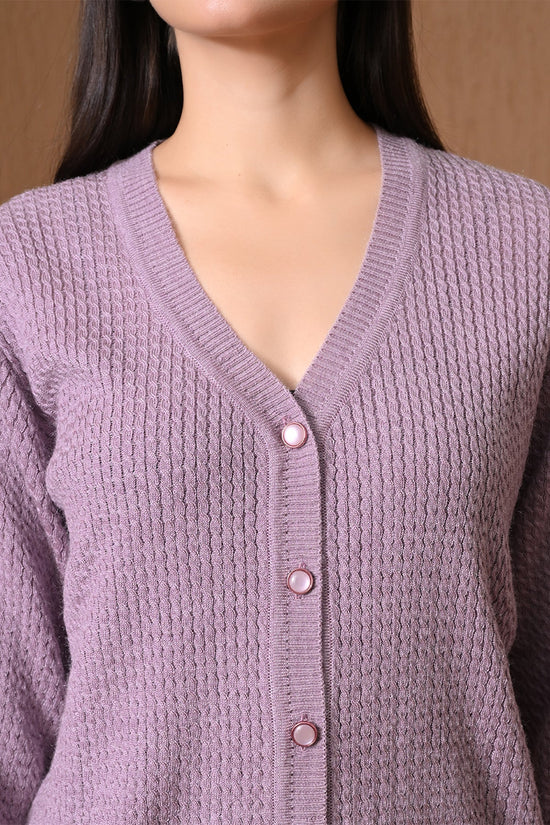 Winter Purple Waffle Knitted Cardigan