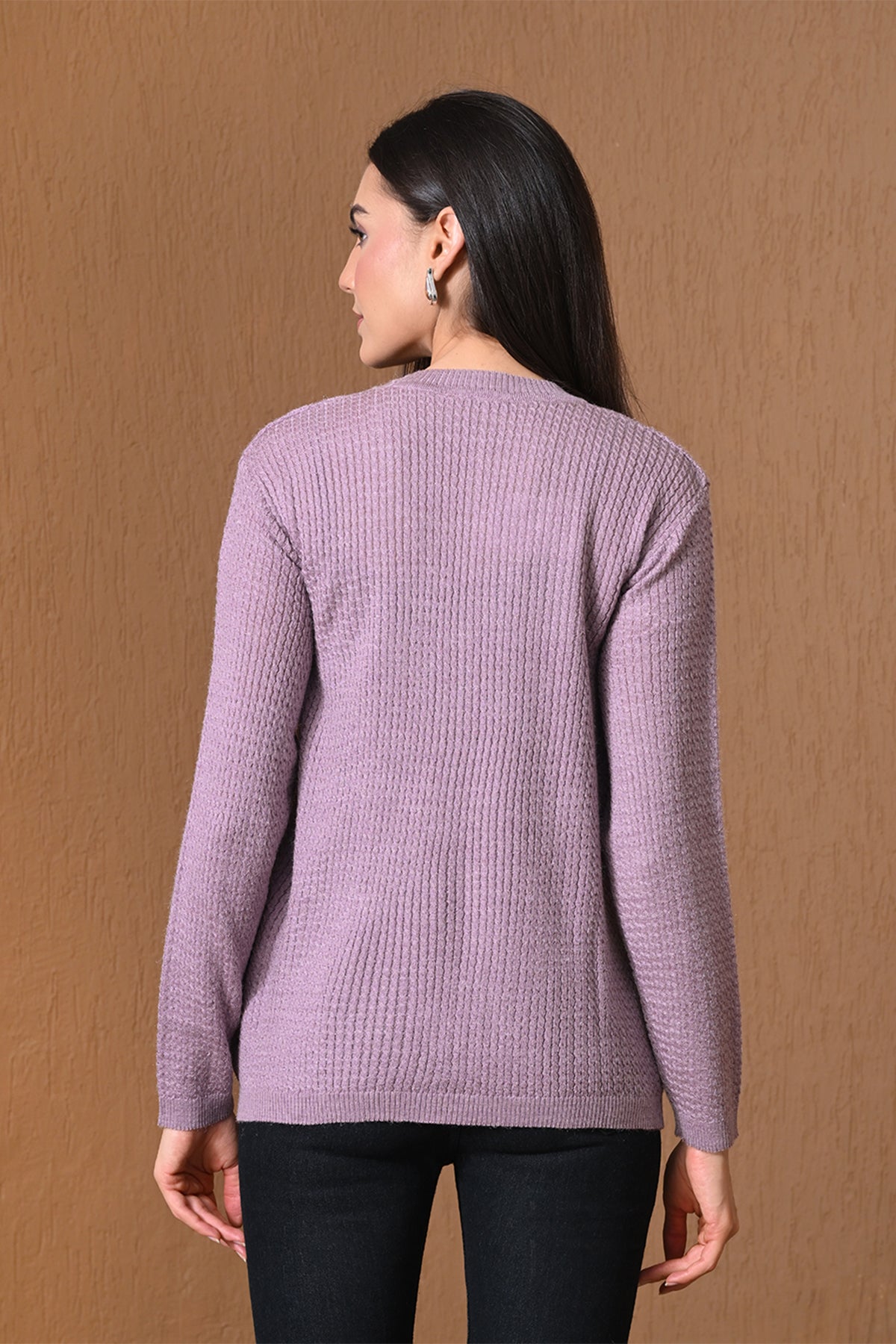 Winter Purple Waffle Knitted Cardigan