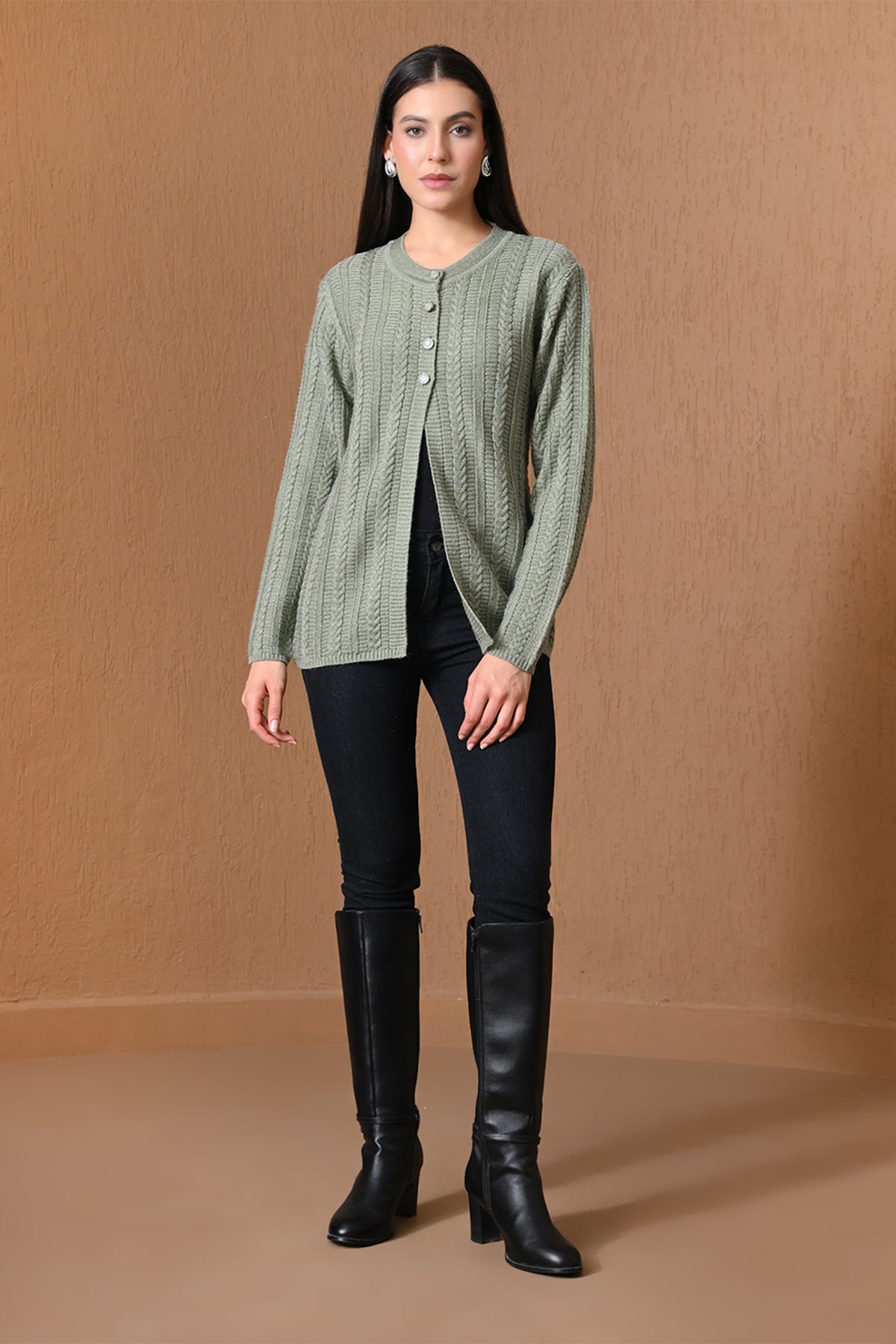 Winter Light Grey Cable Knitted Cardigan