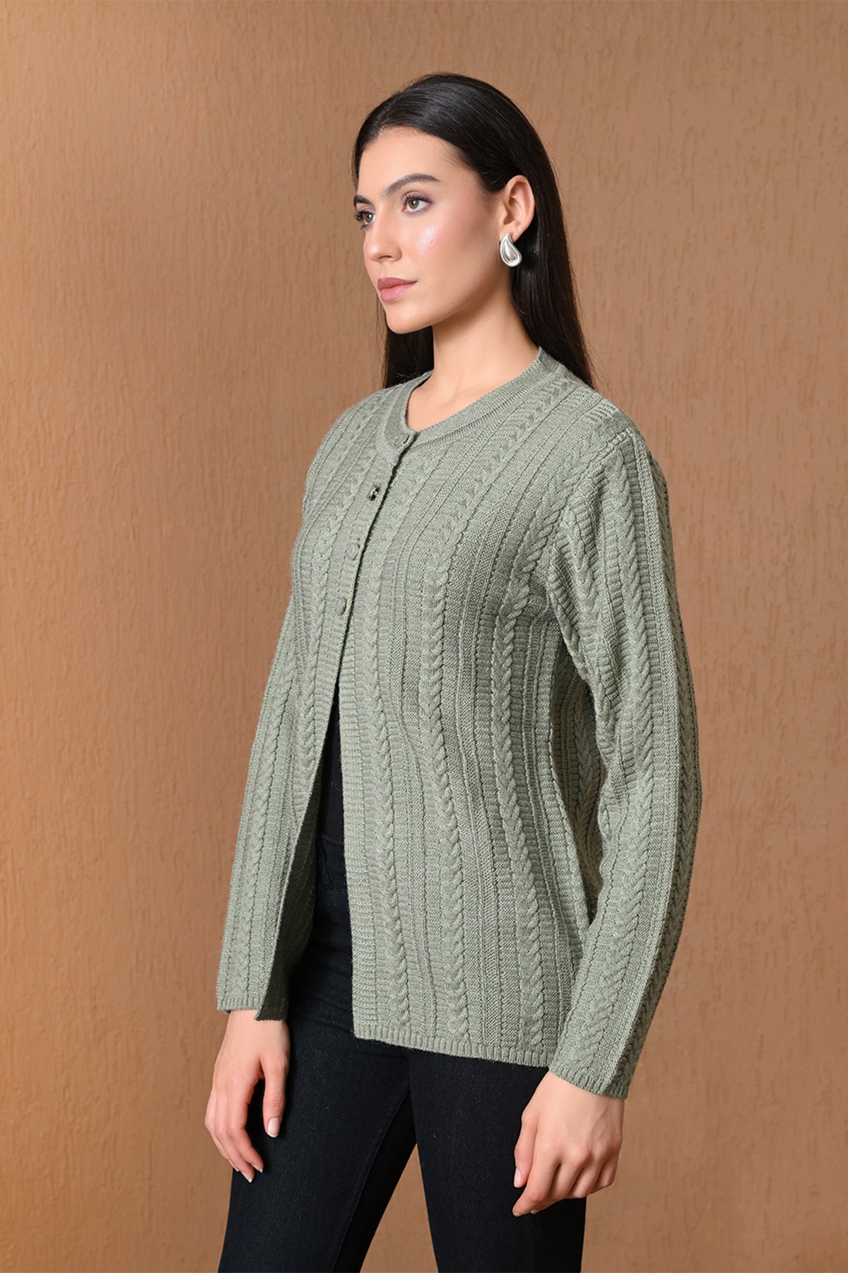 Winter Light Grey Cable Knitted Cardigan