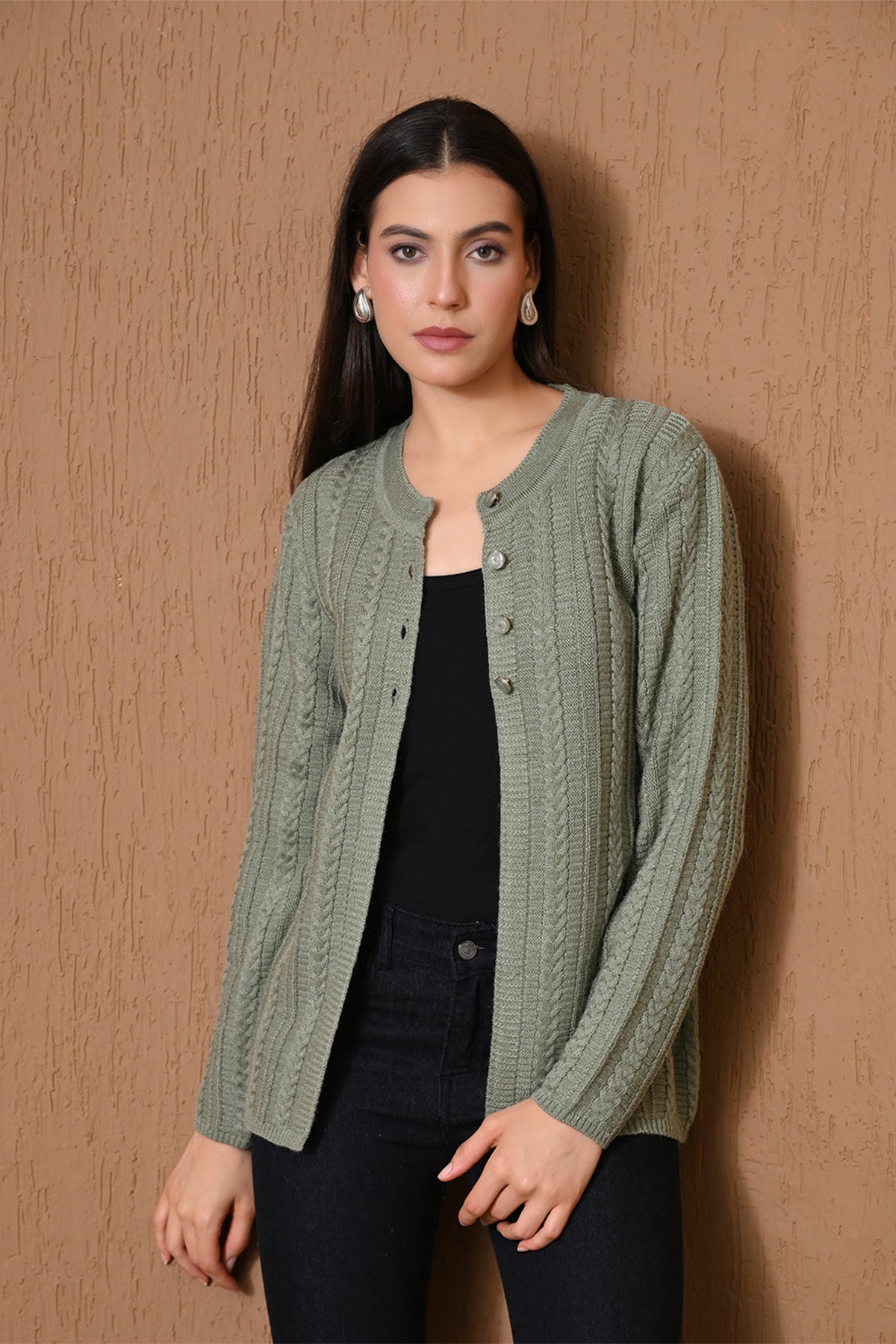 Winter Light Grey Cable Knitted Cardigan