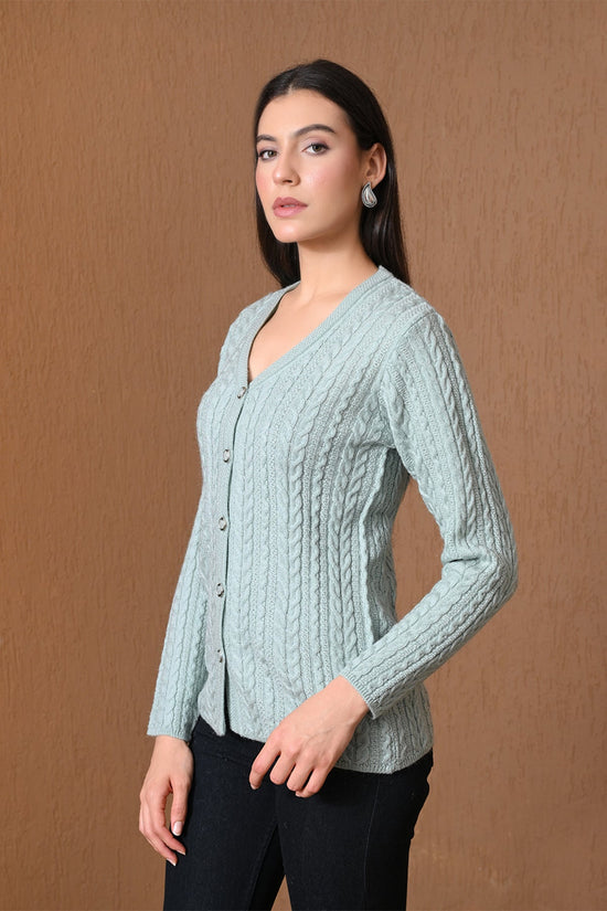 Winter Sky Blue Cable Knitted Cardigan