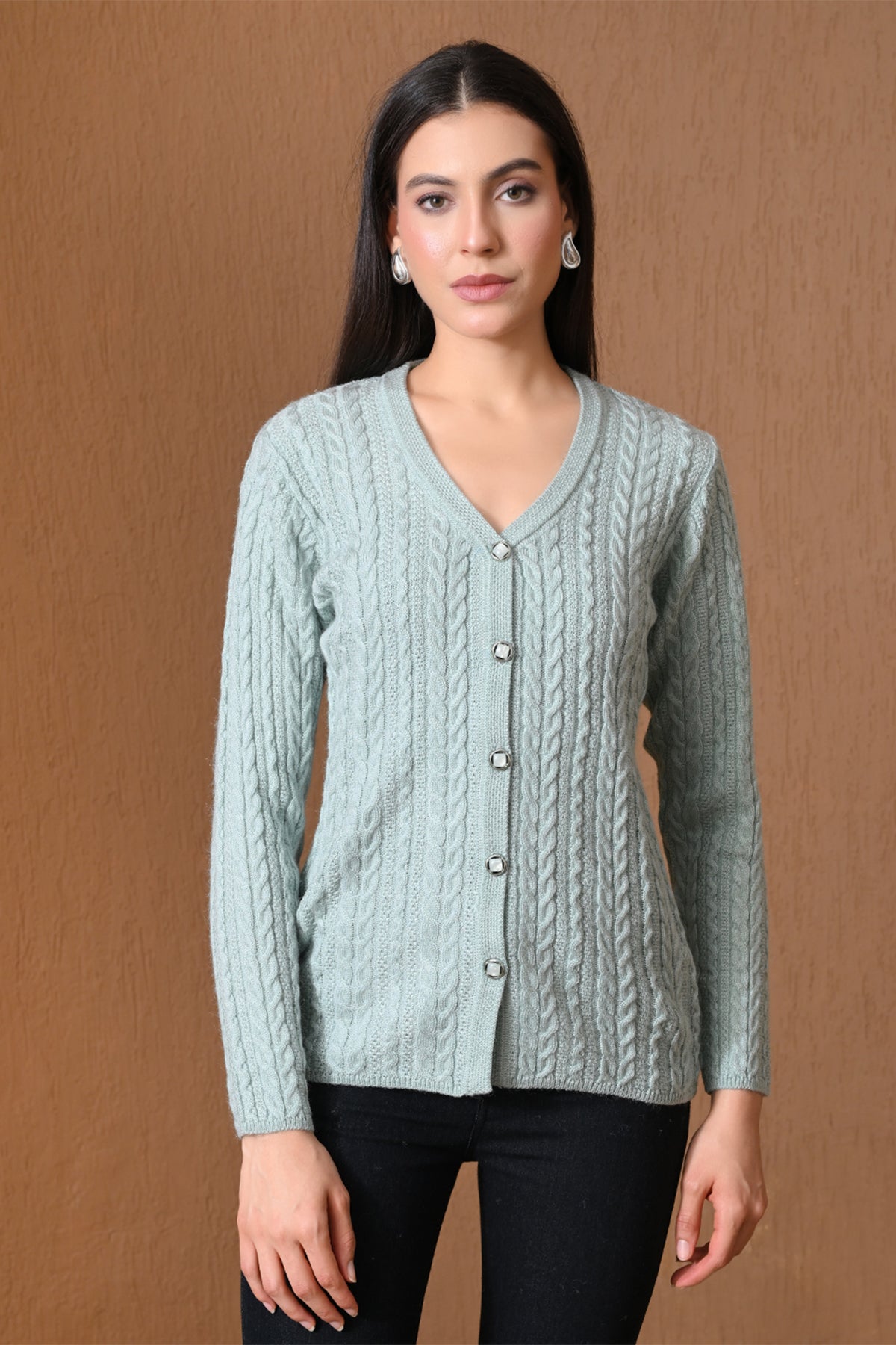 Winter Sky Blue Cable Knitted Cardigan