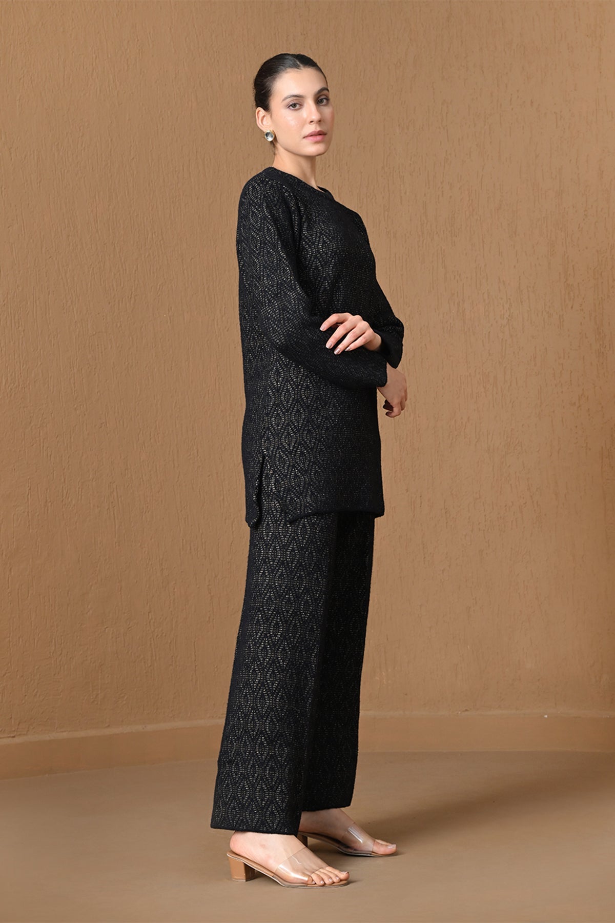 Winter Charcoal Black Textured Knitted Co-ord Set
