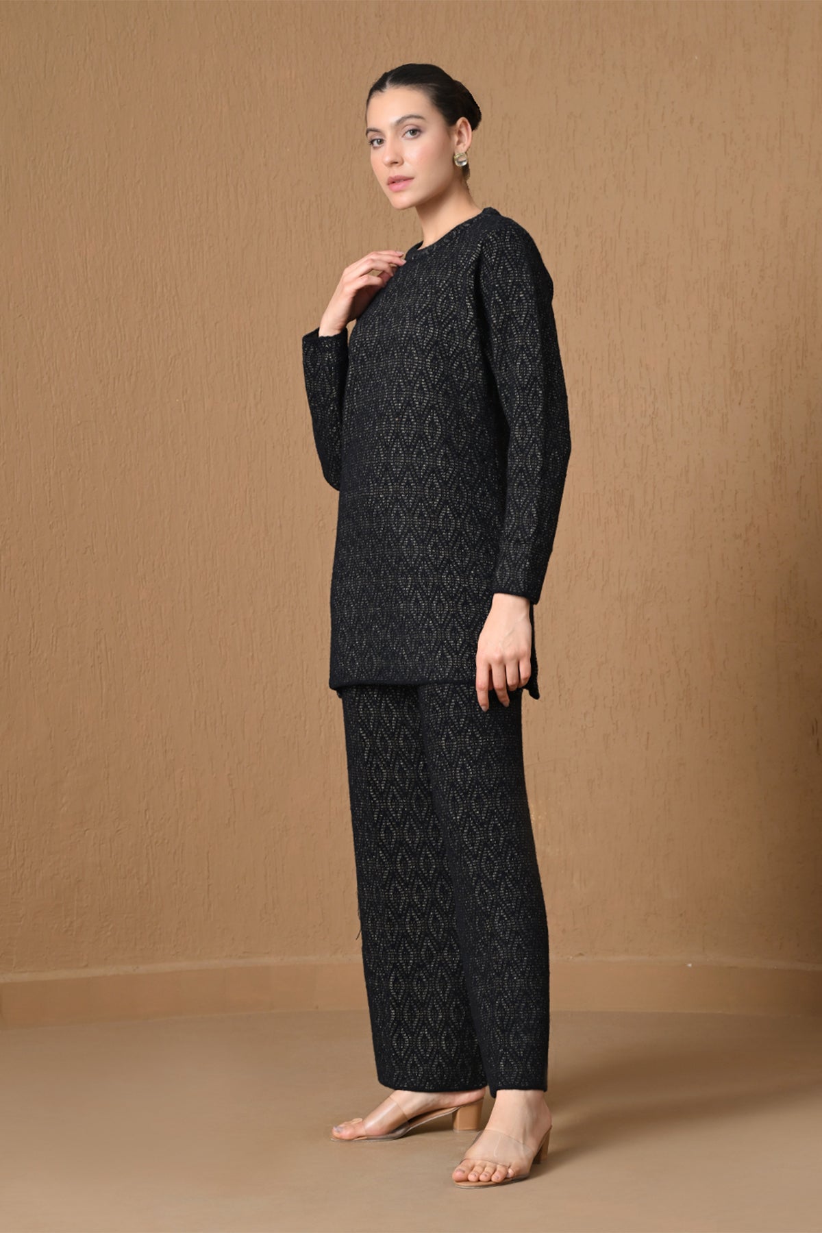 Winter Charcoal Black Textured Knitted Co-ord Set