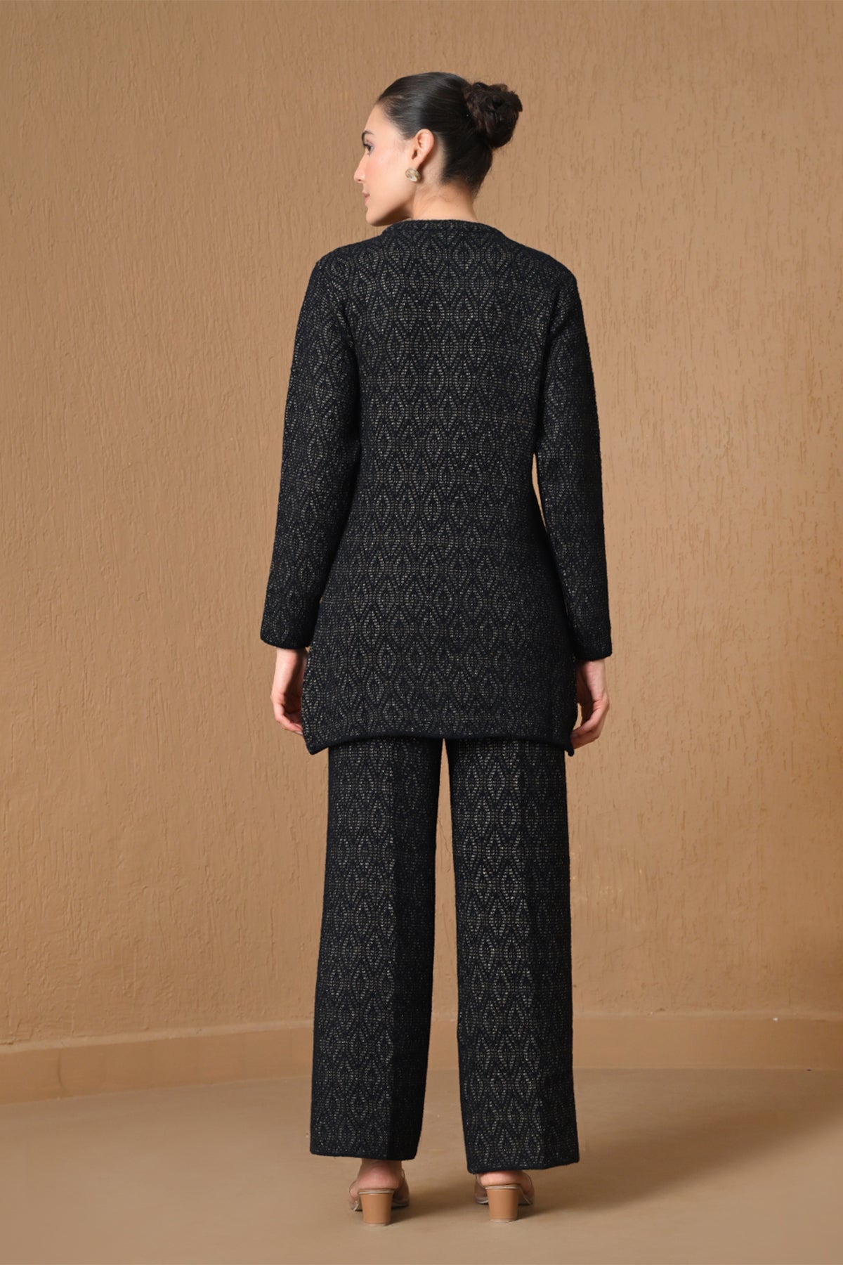 Winter Charcoal Black Textured Knitted Co-ord Set
