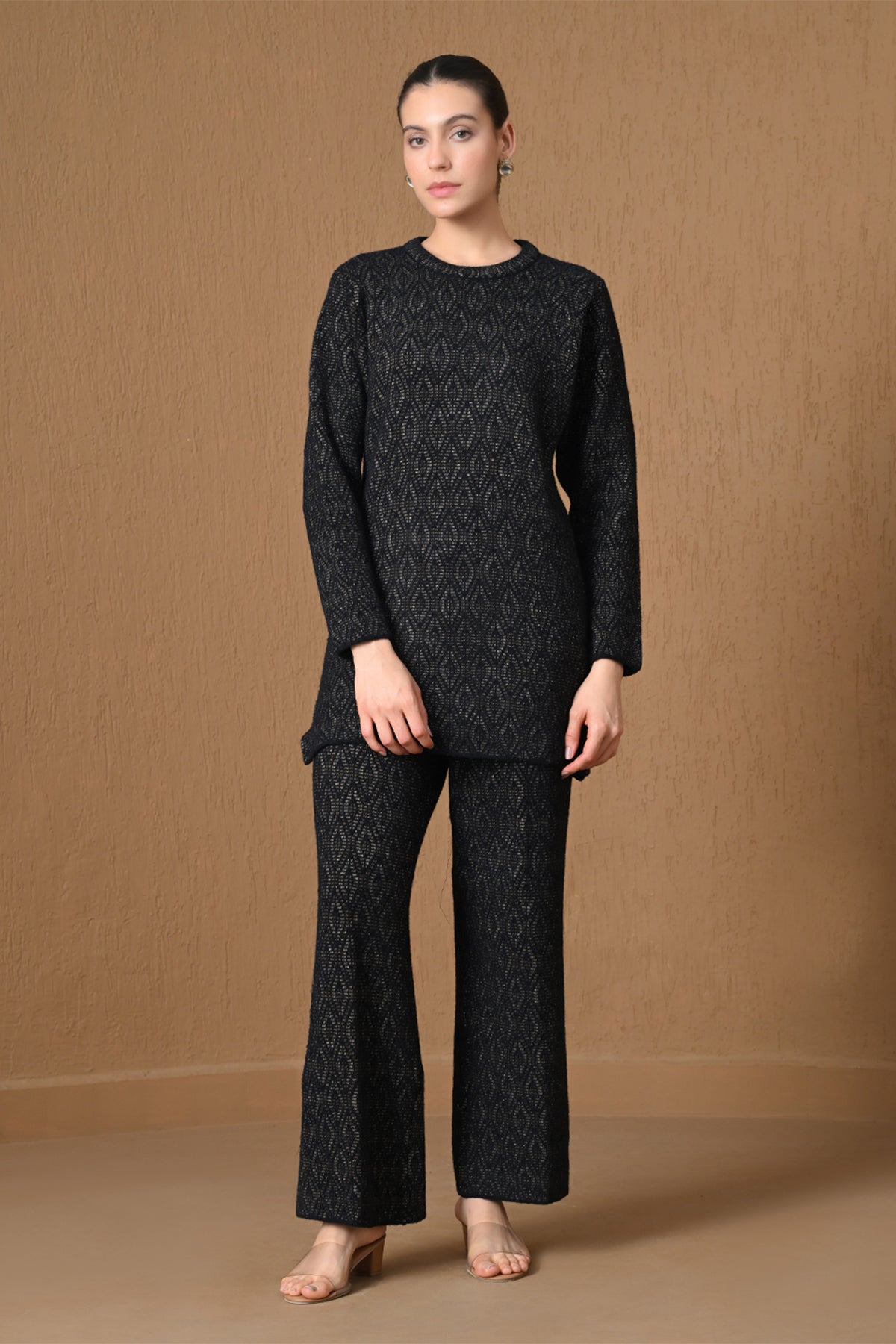 Winter Charcoal Black Textured Knitted Co-ord Set