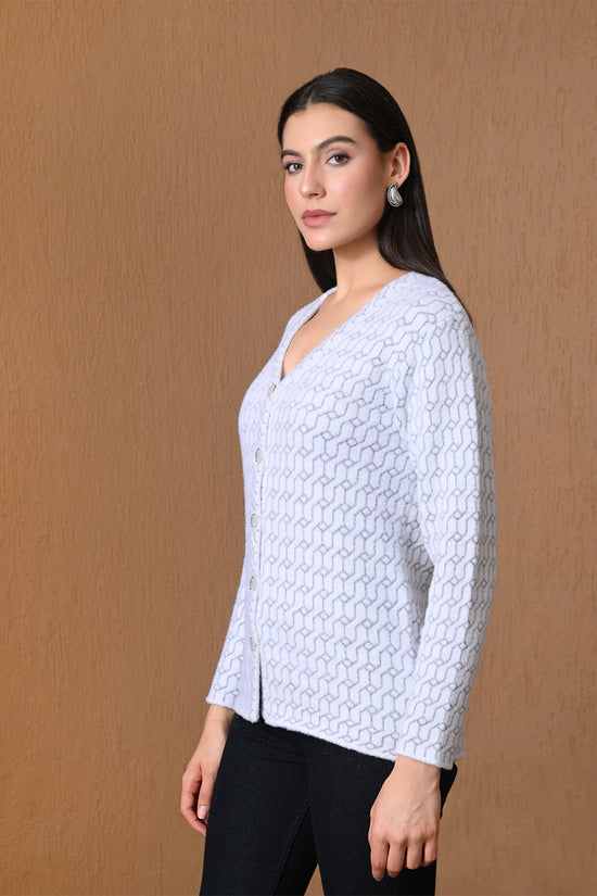 Winter White Geometric Pattern Cardigan
