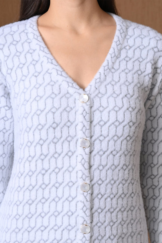 Winter White Geometric Pattern Cardigan