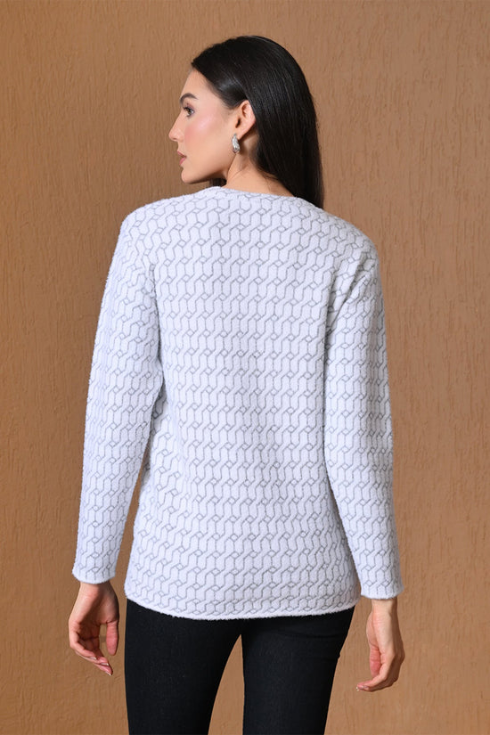 Winter White Geometric Pattern Cardigan