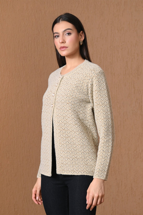 Winter Beige Textured Wave Knitted Cardigan