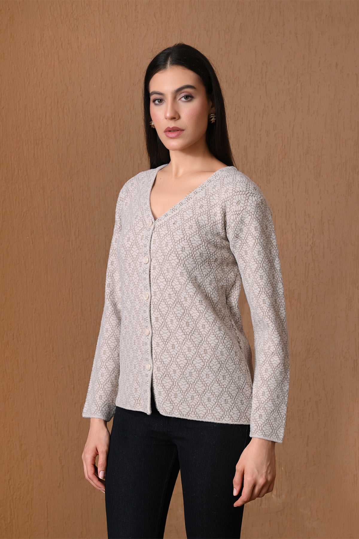 Winter Beige Intricate Knitted Cardigan