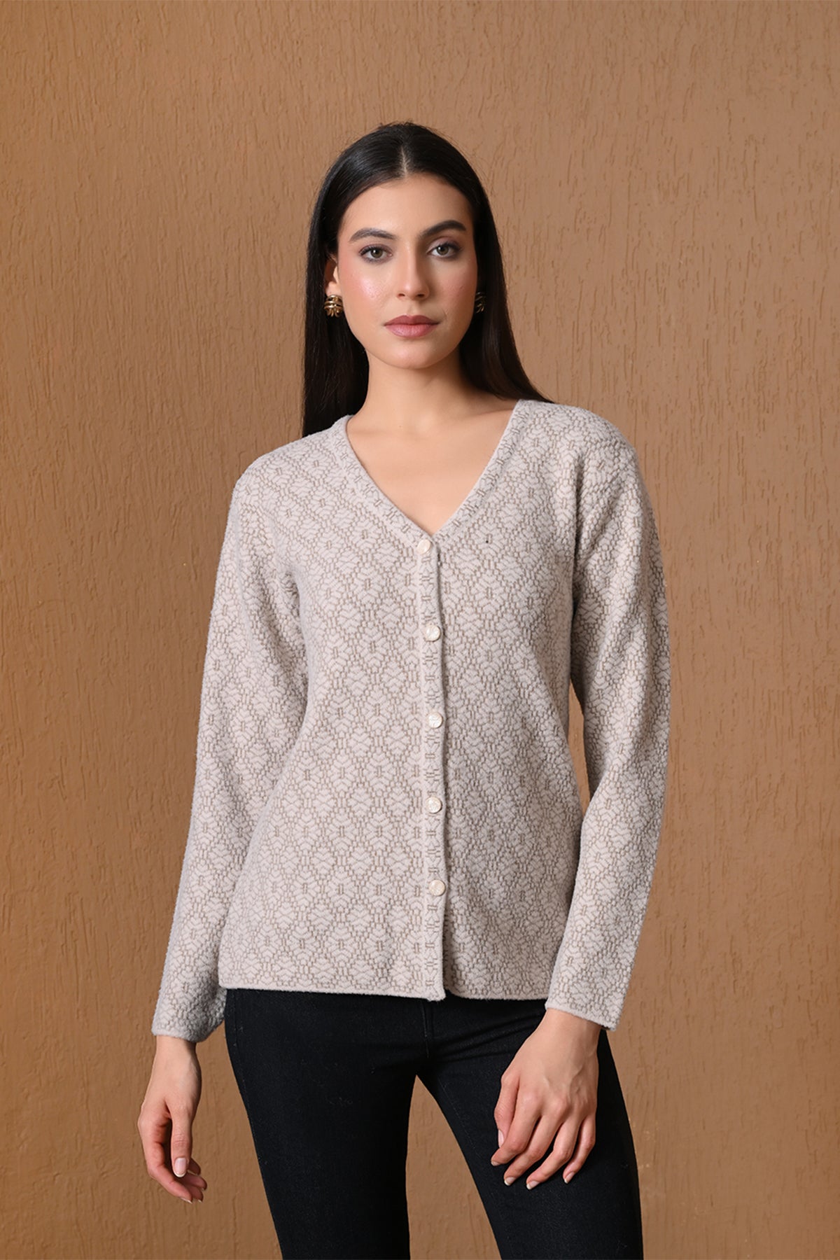 Winter Beige Intricate Knitted Cardigan
