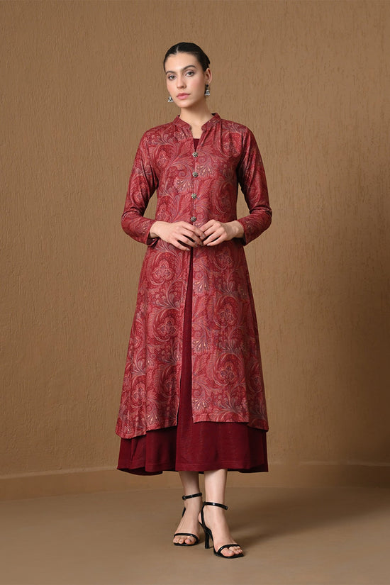 Winter Regal Maroon Paisley Woven Inner Shrug Set