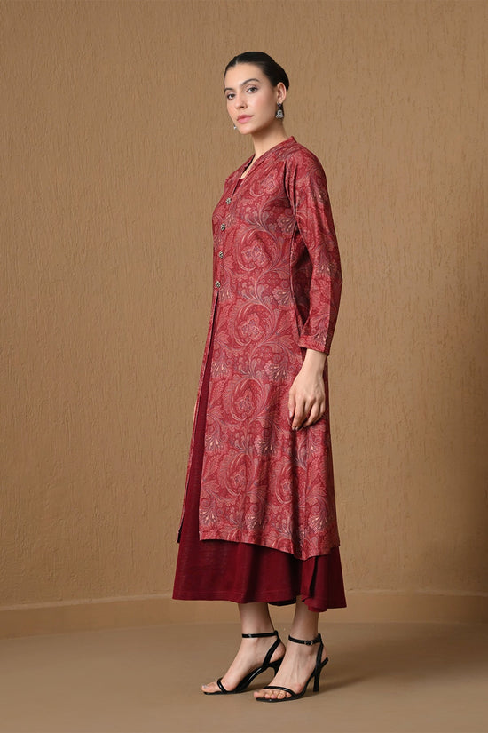 Winter Regal Maroon Paisley Woven Inner Shrug Set