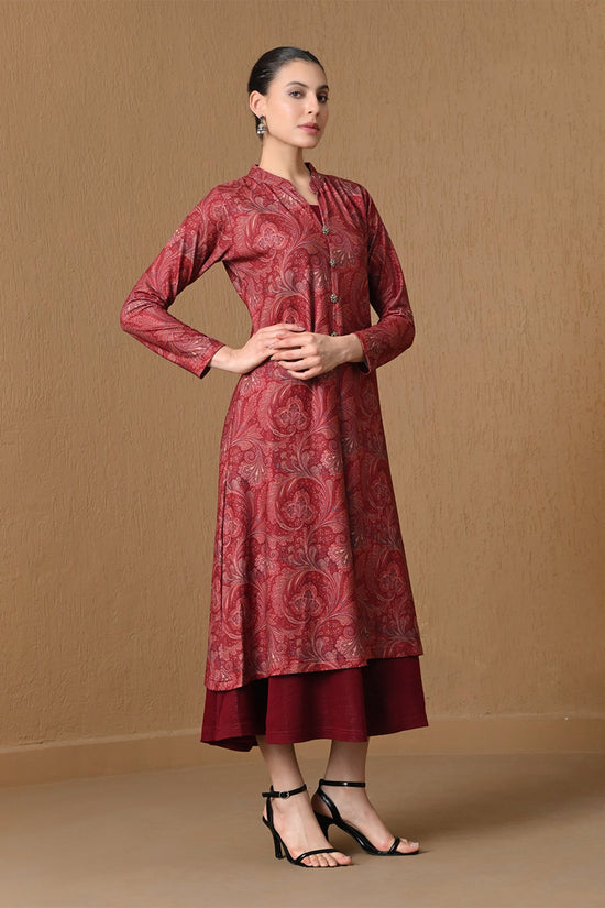 Winter Regal Maroon Paisley Woven Inner Shrug Set