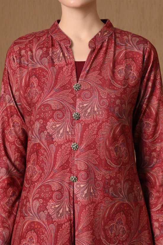 Winter Regal Maroon Paisley Woven Inner Shrug Set