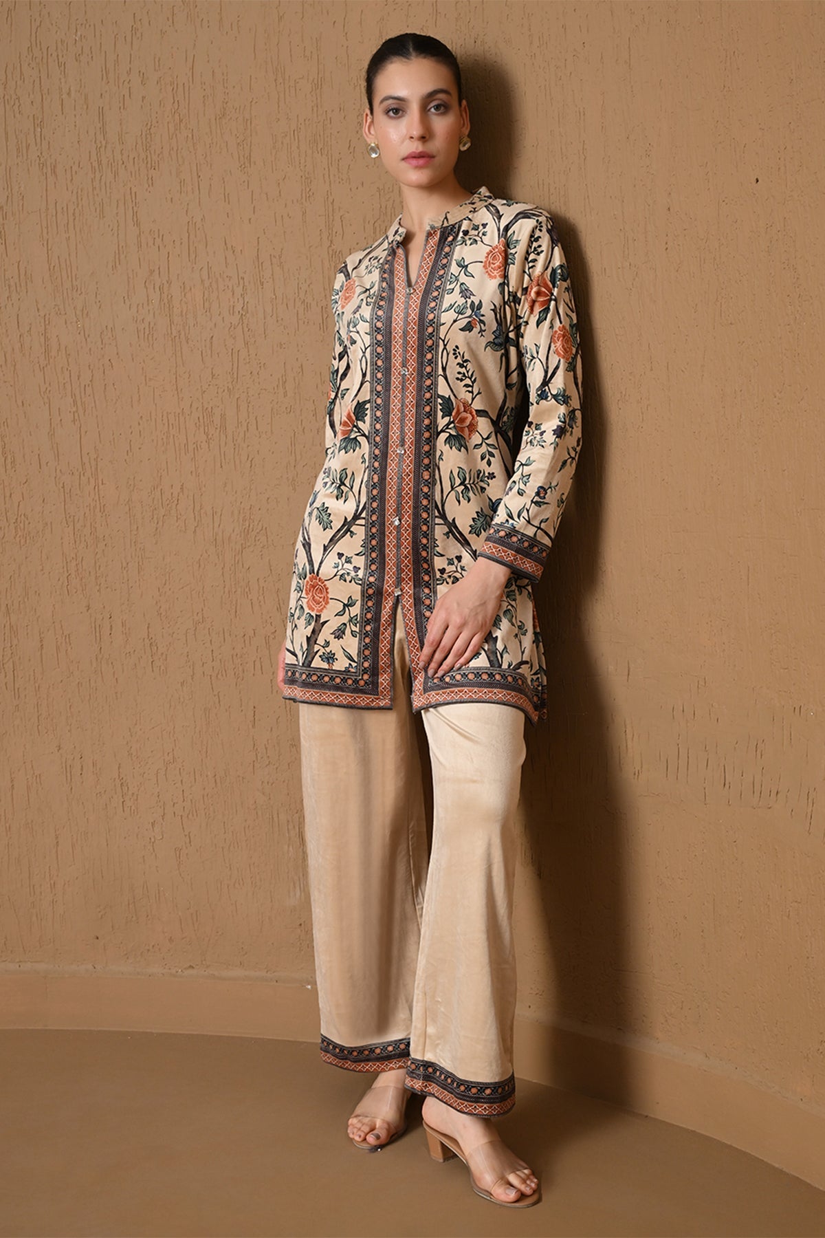 Winter Beige Floral Print Woven Co-ord Set