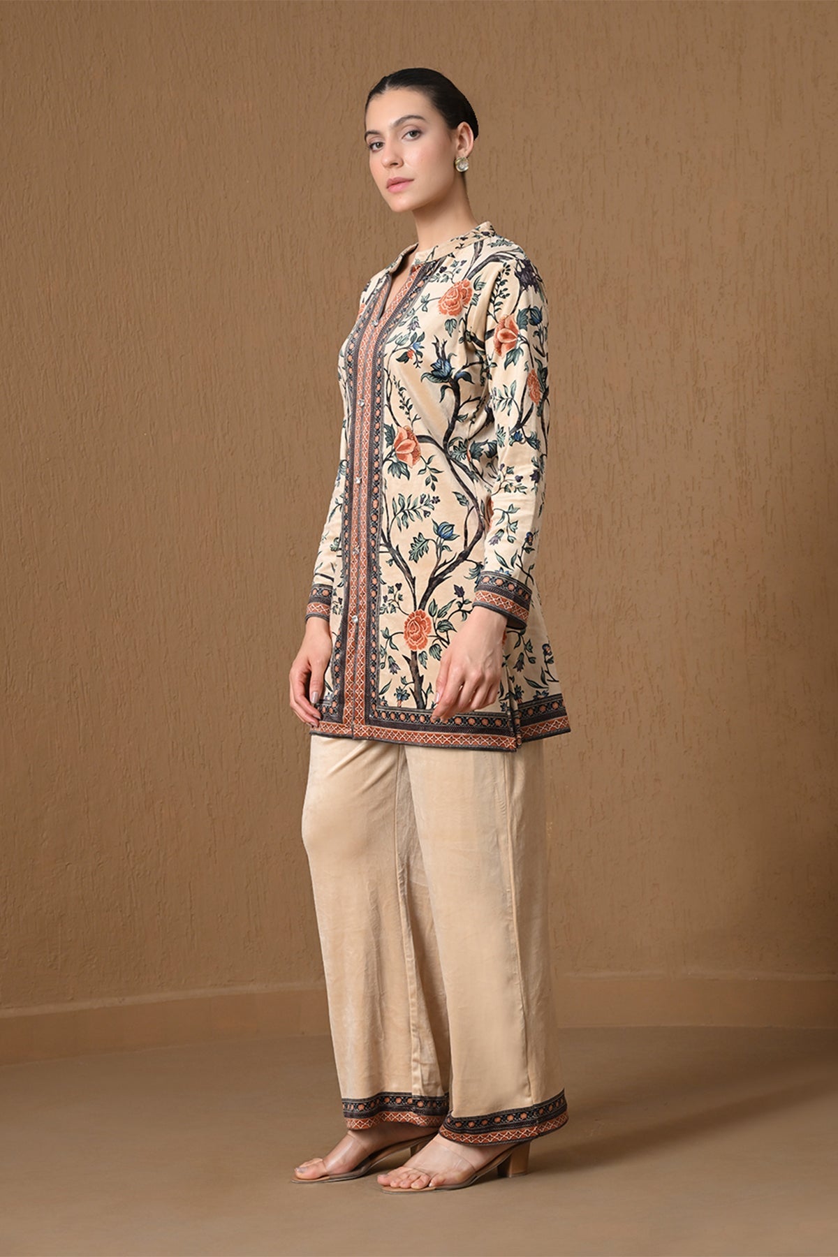 Winter Beige Floral Print Woven Co-ord Set