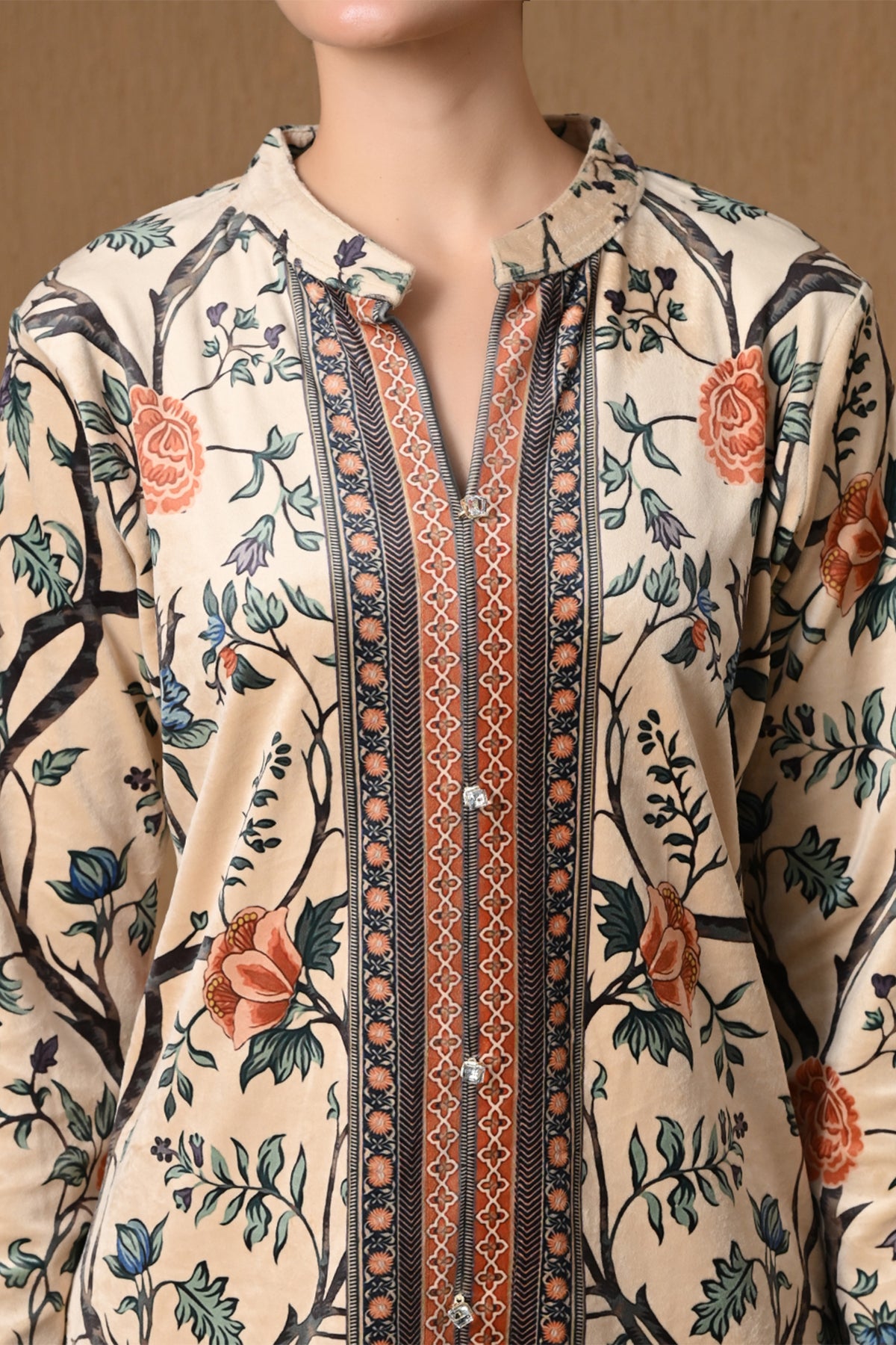 Winter Beige Floral Print Woven Co-ord Set