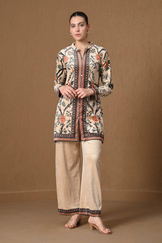 Winter Beige Floral Print Woven Co-ord Set