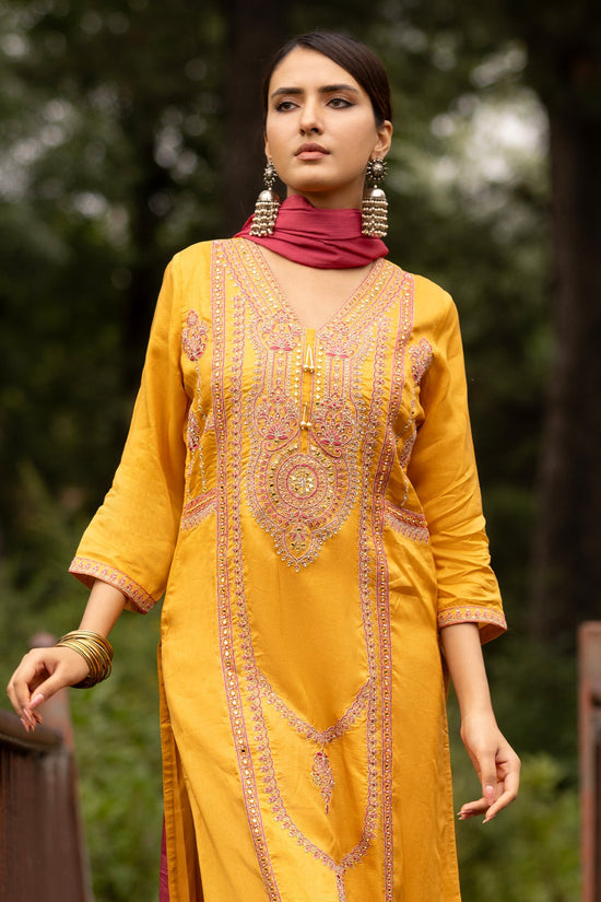 Mustard Embellished 3 Pcs Kurta Set