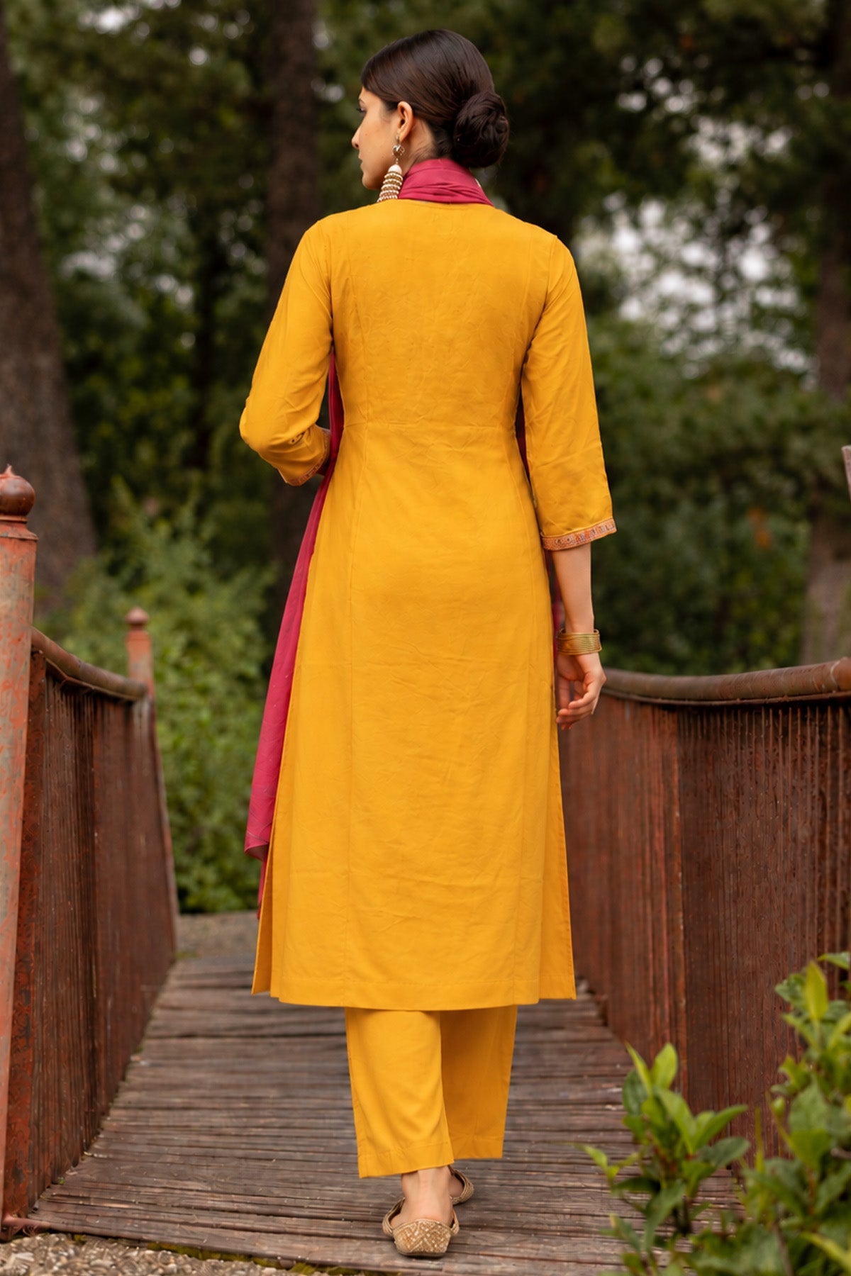 Mustard Embellished 3 Pcs Kurta Set