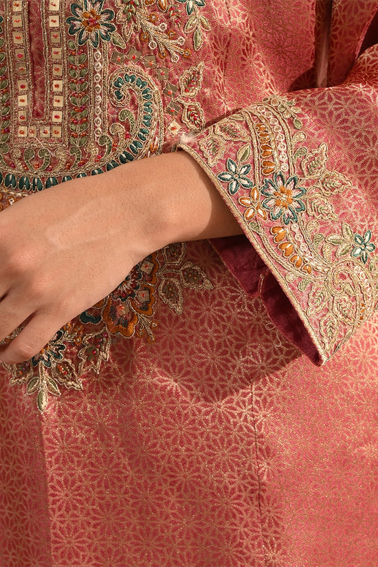 Peach Metallic Tissue Sequin A-Line Kurta Set