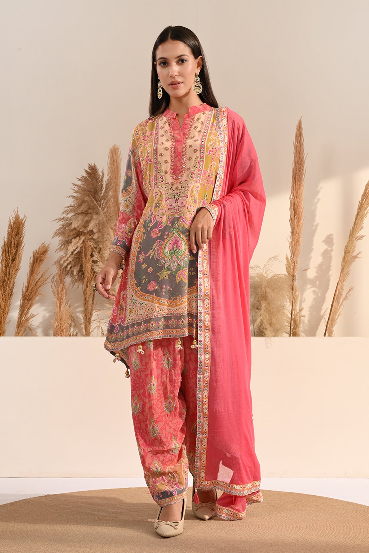 Multi Paisley Printed Dhoti 3 Pcs Kurta Set