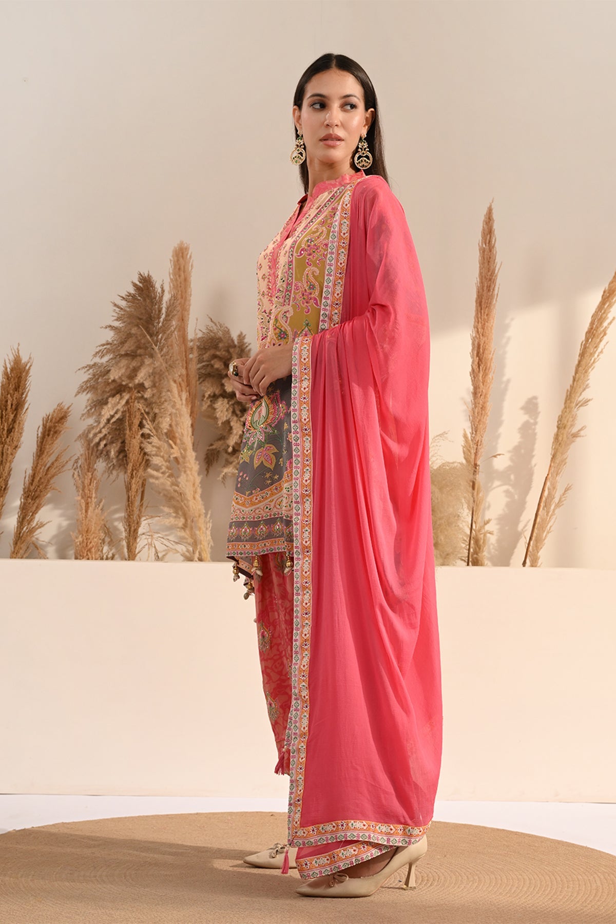 Multi Paisley Printed Dhoti 3 Pcs Kurta Set