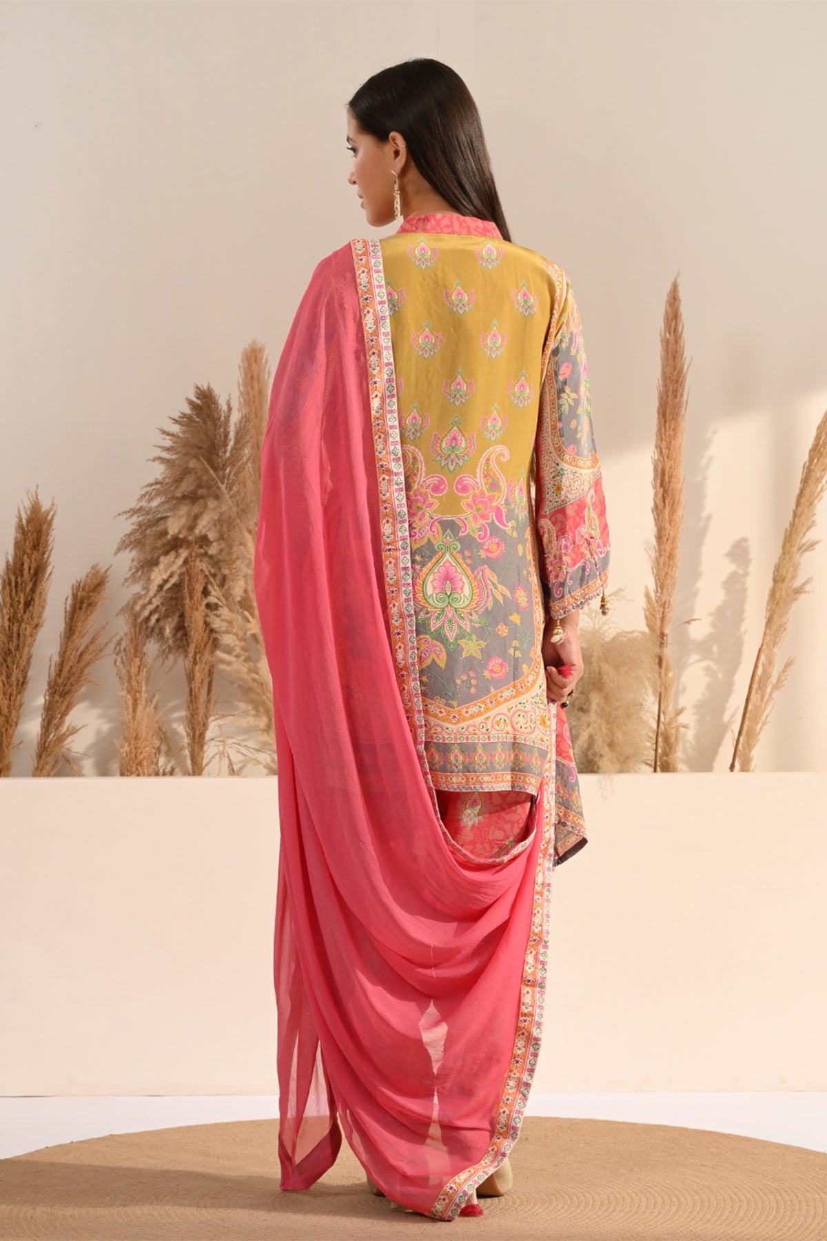 Multi Paisley Printed Dhoti 3 Pcs Kurta Set
